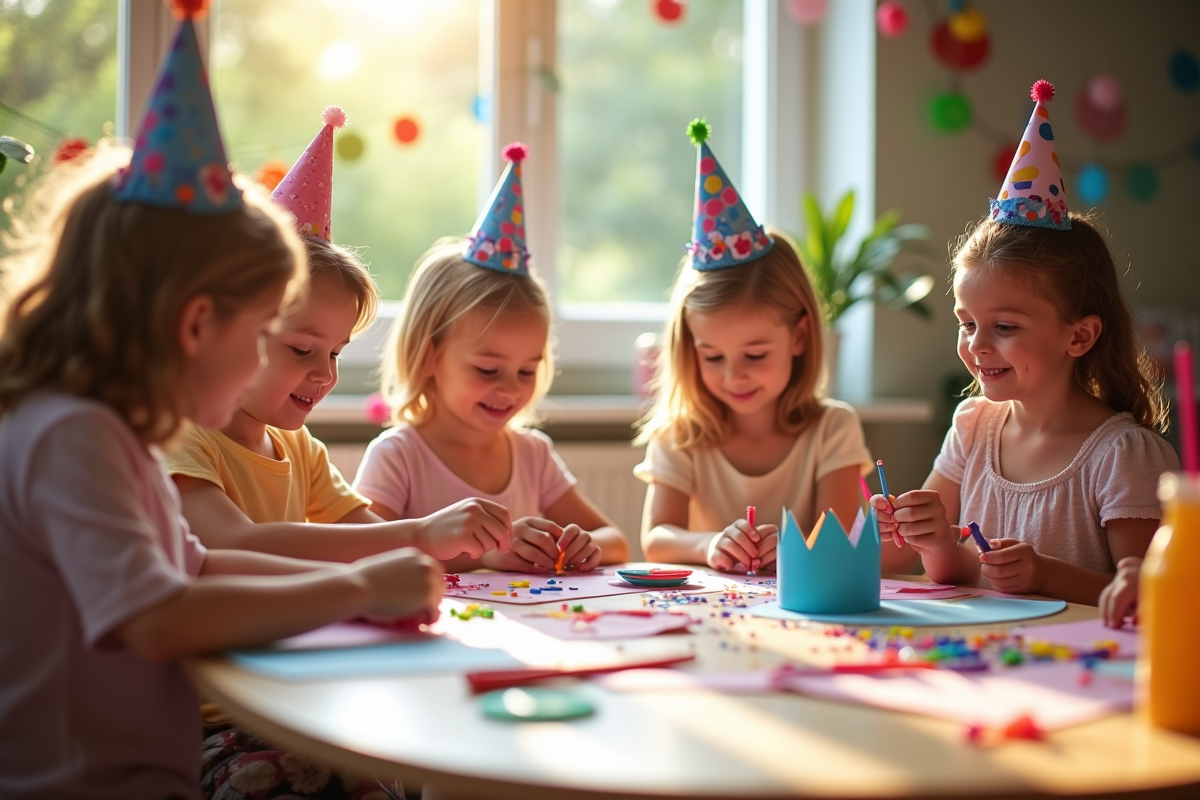 Enfants créant des couronnes en papier lors d