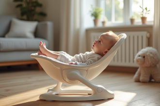 Bébé de 6 mois dans un transat moderne en coton