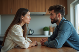 Couple d'adultes jeunes dans une cuisine moderne