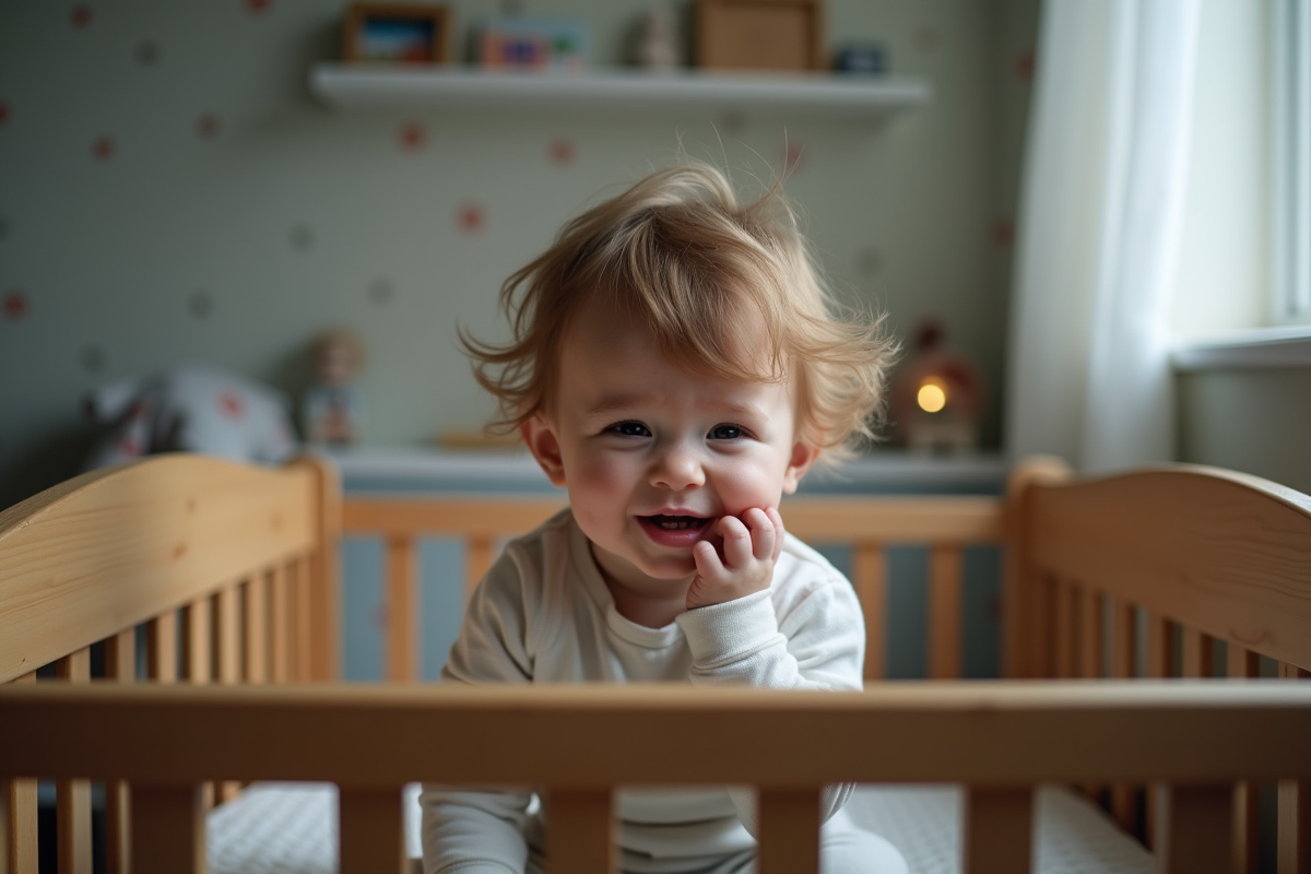 Enfant de 18 mois se frottant les joues en dentition