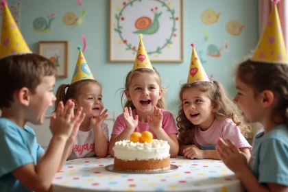 Enfants d'&acirc;ge pr&eacute;scolaire chantant la chanson Petit escargot