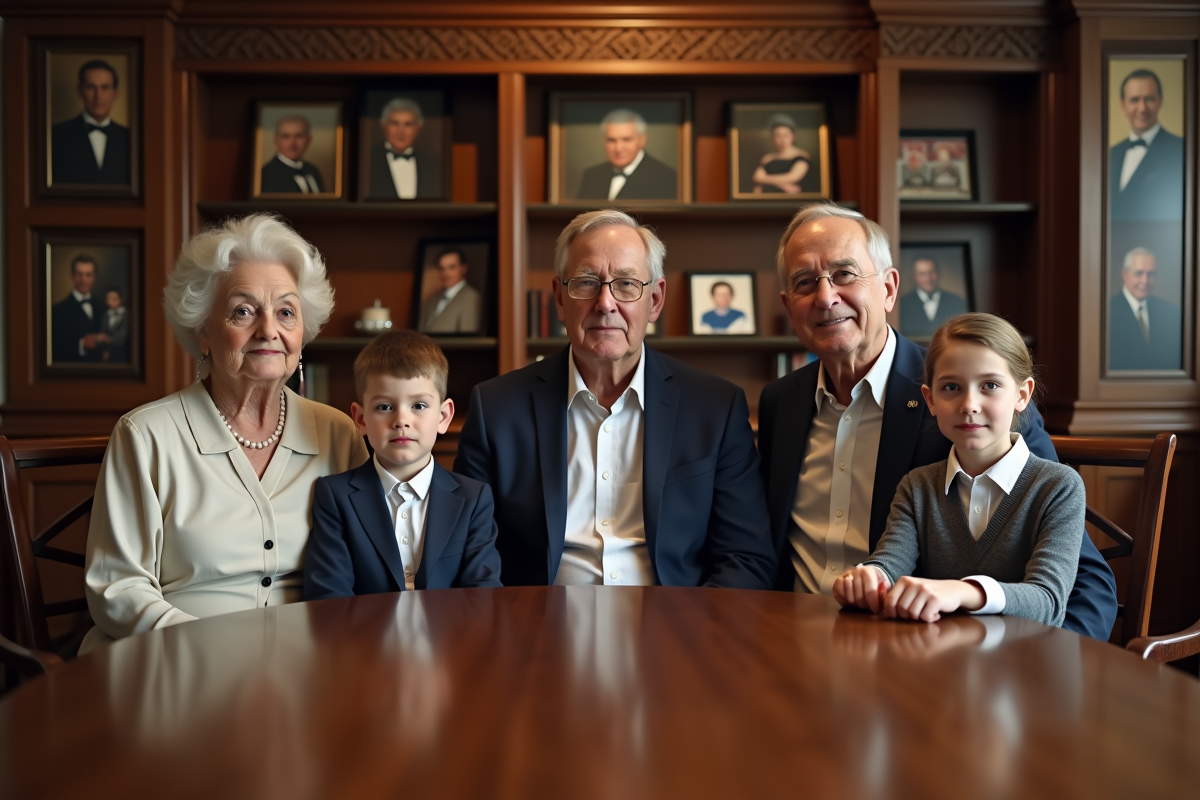 Famille multigenerations élégante autour d'une table