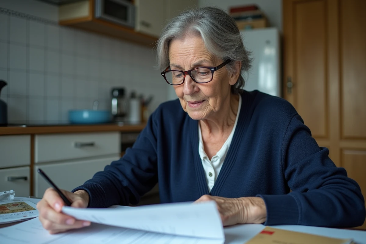 Femme lisant un courrier de la CAF sur son RSA majoré à la table de cuisine