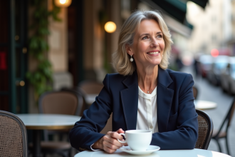 Femme élégante dans un café parisien en terrasse