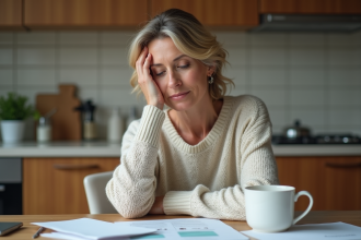 Femme d'âge moyen pensant à la cuisine moderne