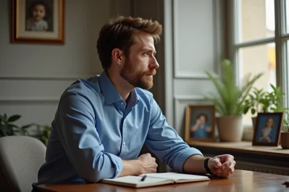 Homme en int&eacute;rieur dans un salon parisien &eacute;l&eacute;gant