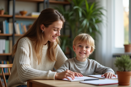 Maman et son enfant lors d'un atelier parental à la maison