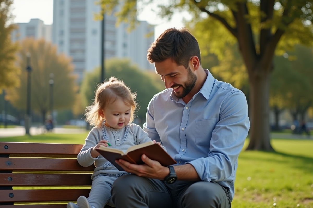 Père jouant avec sa fille dans un parc urbain en plein air