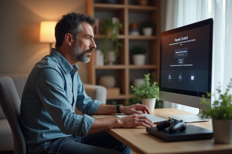 Pere inquiet regardant l'écran de contrôle parental