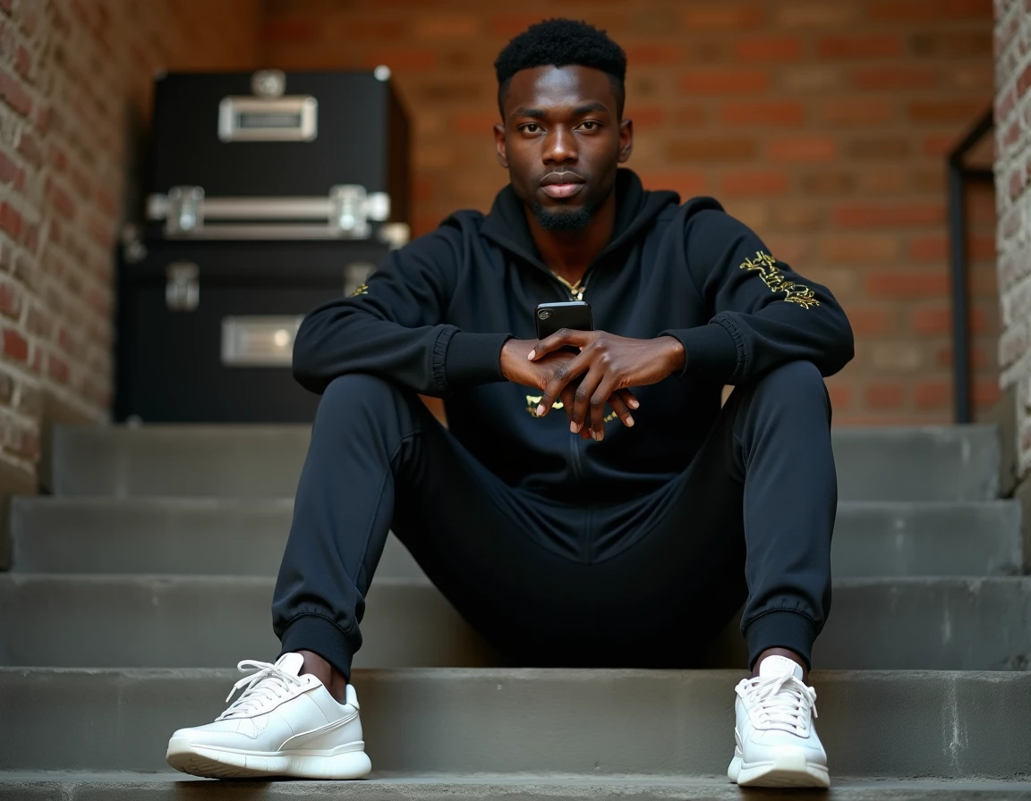 Rappeur en coulisses d'un concert, moment de d&eacute;tente et de vie priv&eacute;e entre les performances