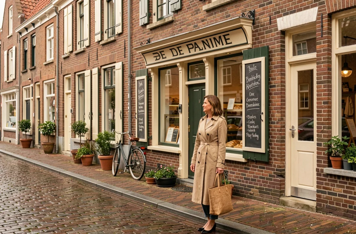 Femme se promenant dans une rue commerçante pittoresque du centre-ville de La Panne en Belgique