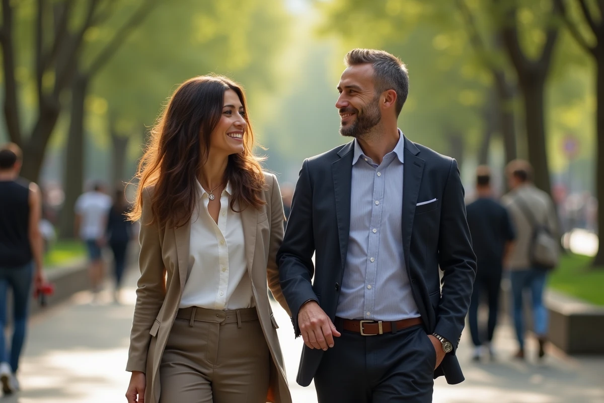 Zahia Ziouani et son mari dans un parc urbain